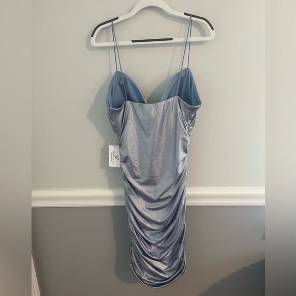 NWT Windsor Adella Satin Plunge Neck Periwinkle Blue Party Dress - Picture 6 of 9